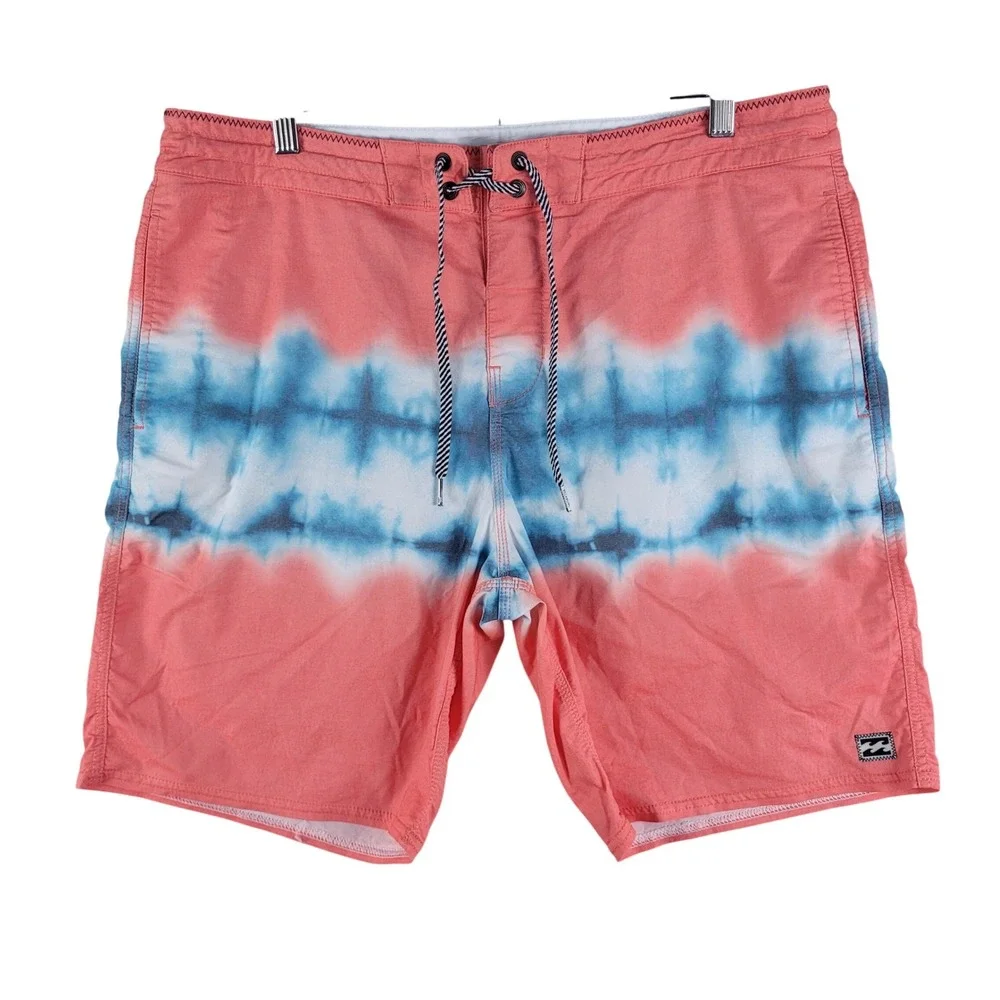 Billabong Lo Tides Sundays Board Shorts‎ Men 34 Pink Blue Tie Dye Excellent Surf